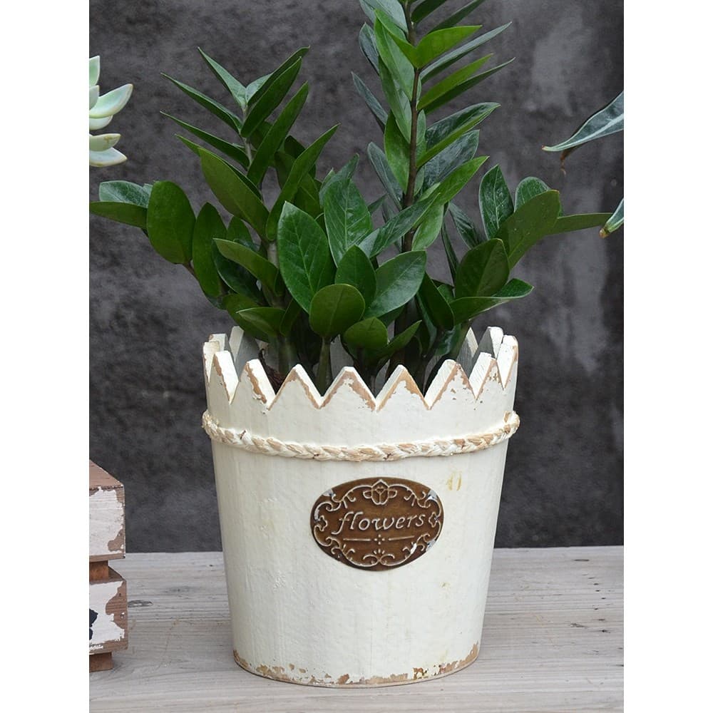 Balde de flores de madeira maciça desgastado zakka americano, redondo, tronco de jardim, endro verde, vaso suspenso, ute