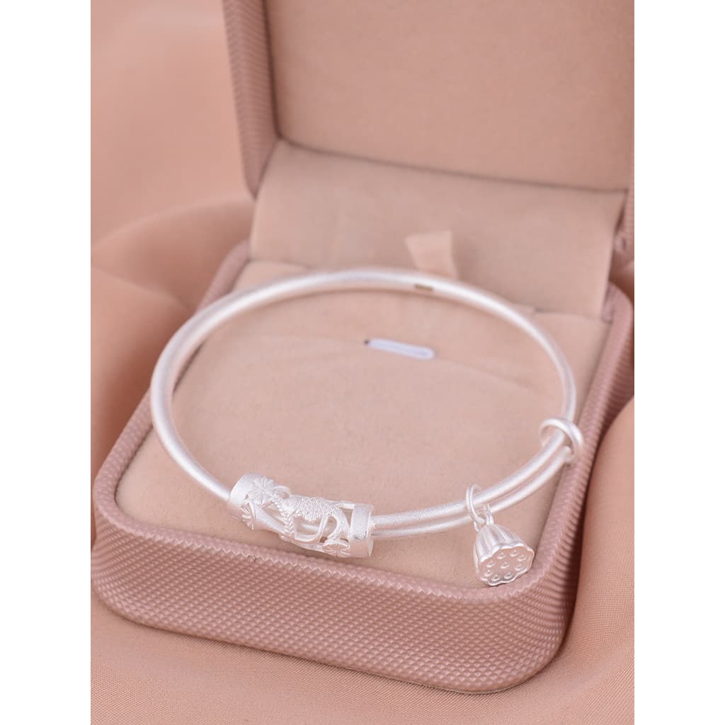 925 prata esterlina moda estilo jovem Push-Pull pulseira método antigo jateado pequeno lótus Puff pulseira fluxo20252026
