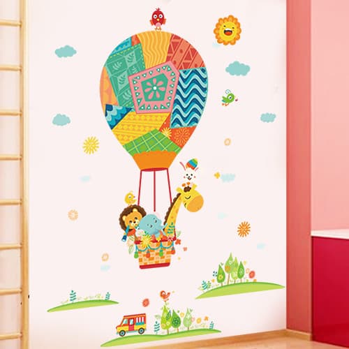 Decorações do quarto das crianças balão de ar quente dos desenhos animados adesivos de parede auto-adesivo decoração da