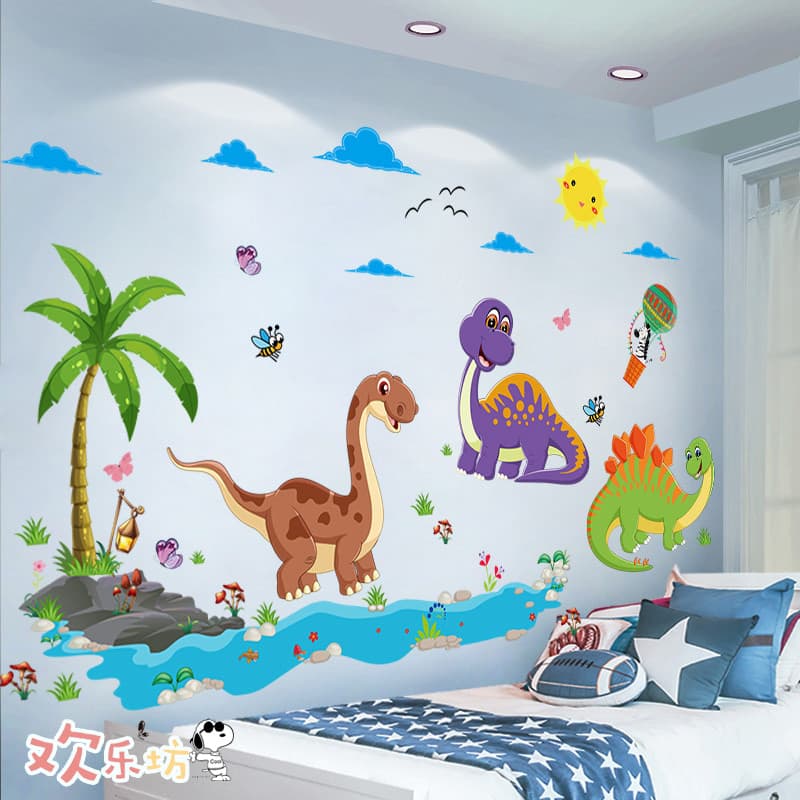 Bonito dos desenhos animados pequeno dinossauro adesivos de parede decorações quarto das crianças papel de parede adesiv