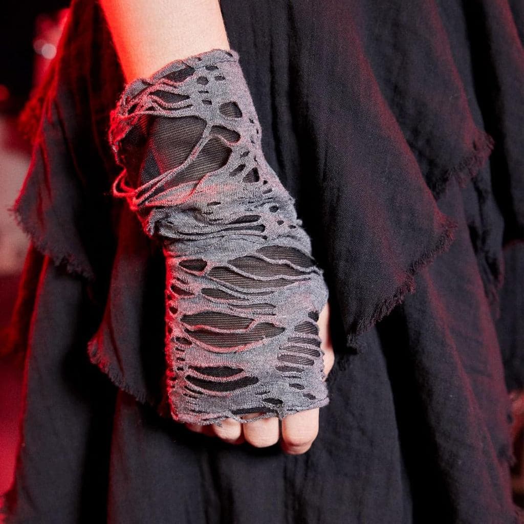 Luvas Femininas Punk Sem Dedos Aquecedores De Braço Preto Fenda Quebrada Rasgado Góticas Para Festa De Fantasia De Hallo