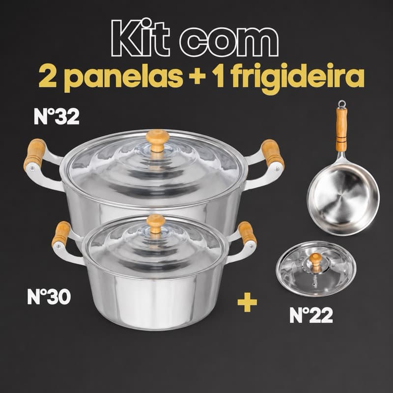 Kit de Panela Grande N°30/32 + Frigideira 22 em Alumínio Fundido Premium