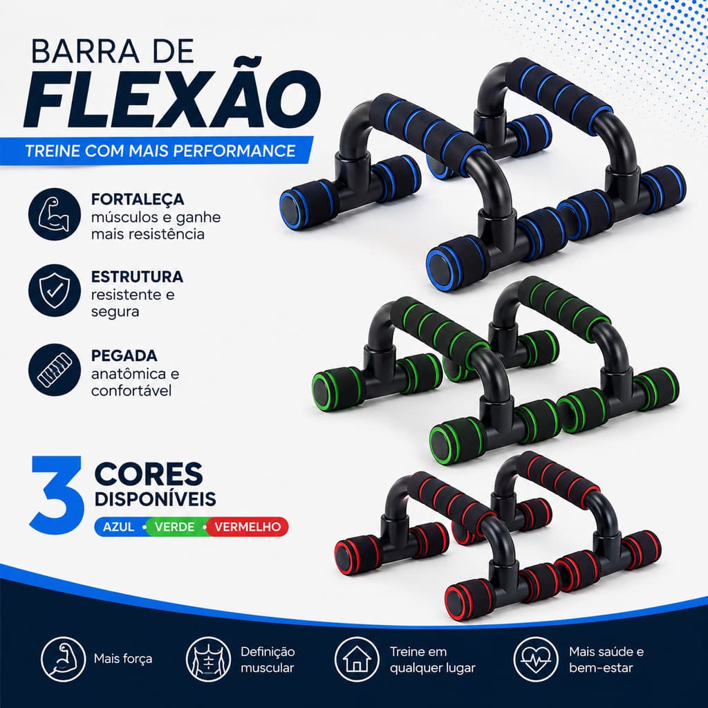 Kit 2 Barra De Chão Apoio Para Flexão Ergonômica Exercício Fitness