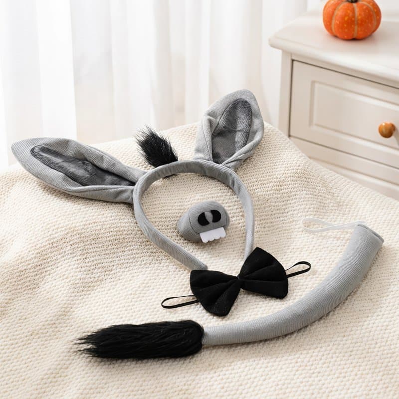 🎃 1Conjunto Acessório Cosplay Burro Em Tecido Cinza Para Decorar