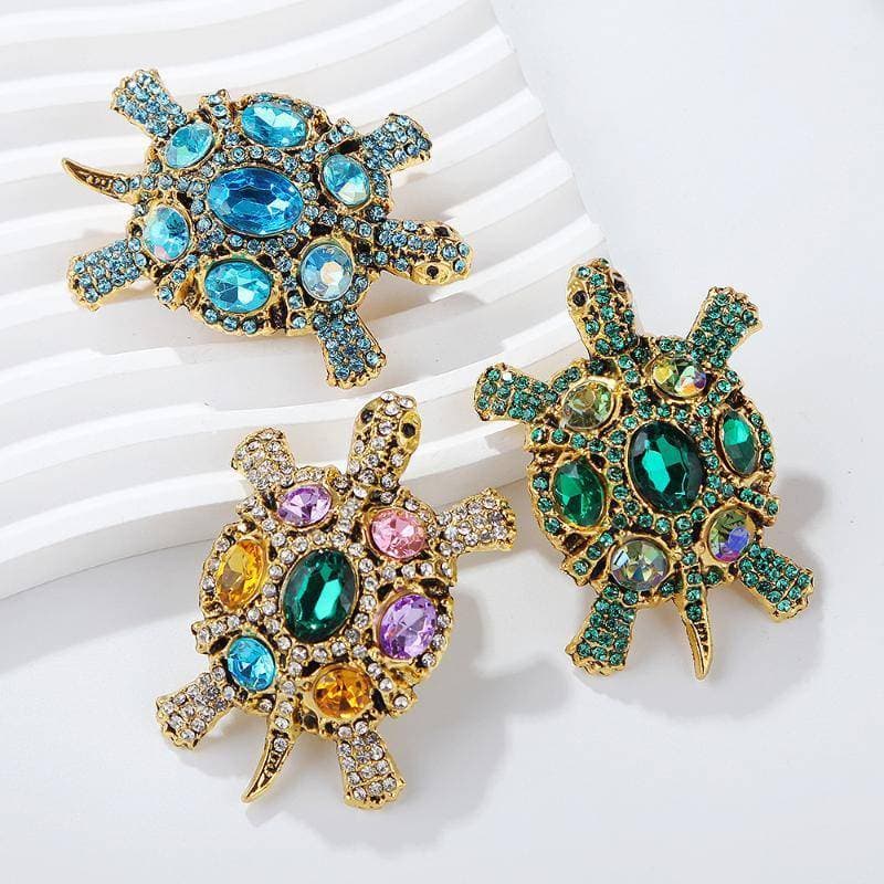 [Trêsgoodstonesgen] Broches De Tartaruga De Strass Vintage Requintados Para Roupas Femininas Casaco Joias Acessórios Pre