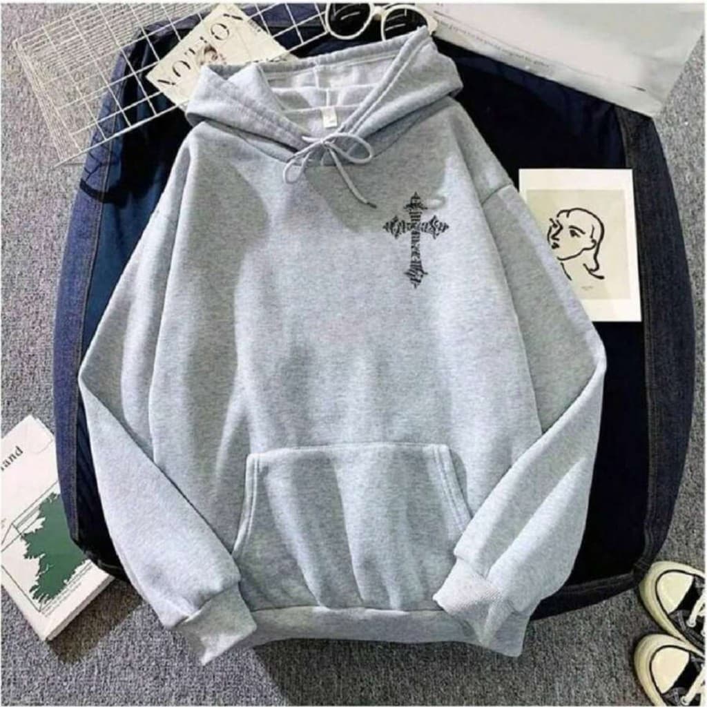 Moletom Canguru Escudo Crucifixo Com Capuz E Bolso Casaco MasculinoFeminino Flanelado Unissex Inverno Frio Algodão Blusa