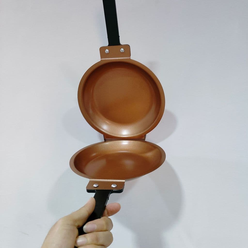 Frigideira dobrável antiaderente para café da manhã, frigideira dupla face antiaderente, frigideira para bolo.