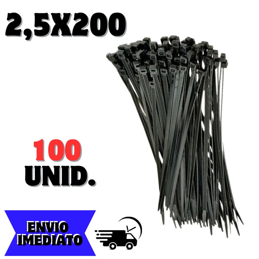 Kit 100 fita 2,5x200 Cintas Plasticas Abracadeira Nylon Enforca Gato hellerman