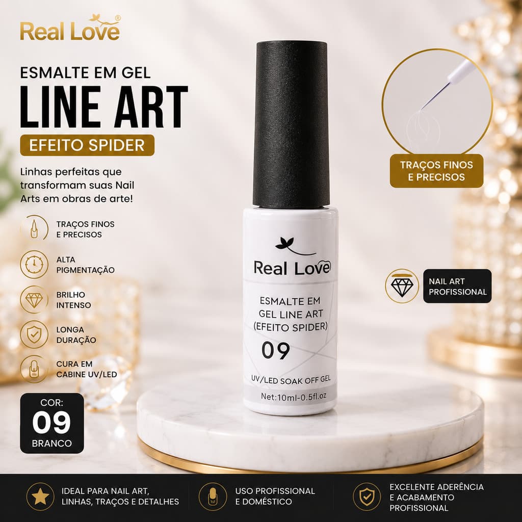 Gel Spider Branco Real Love 09 Line Art 10ml Para Nail Art Decoração de Unhas UV LED