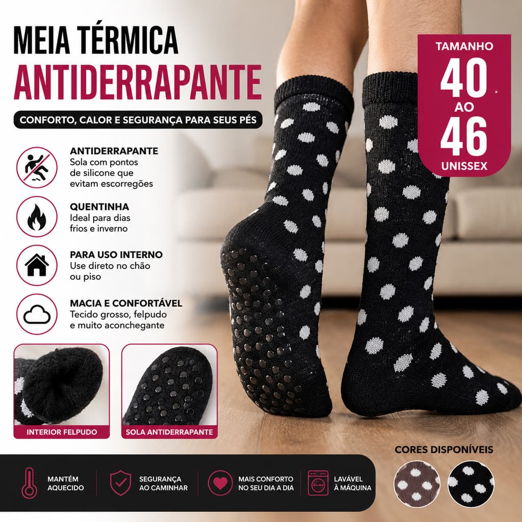 Meia Termica Grossa Felpuda Forrada Antiderrapante Unissex Cano Alto Inverno 40 ao 46