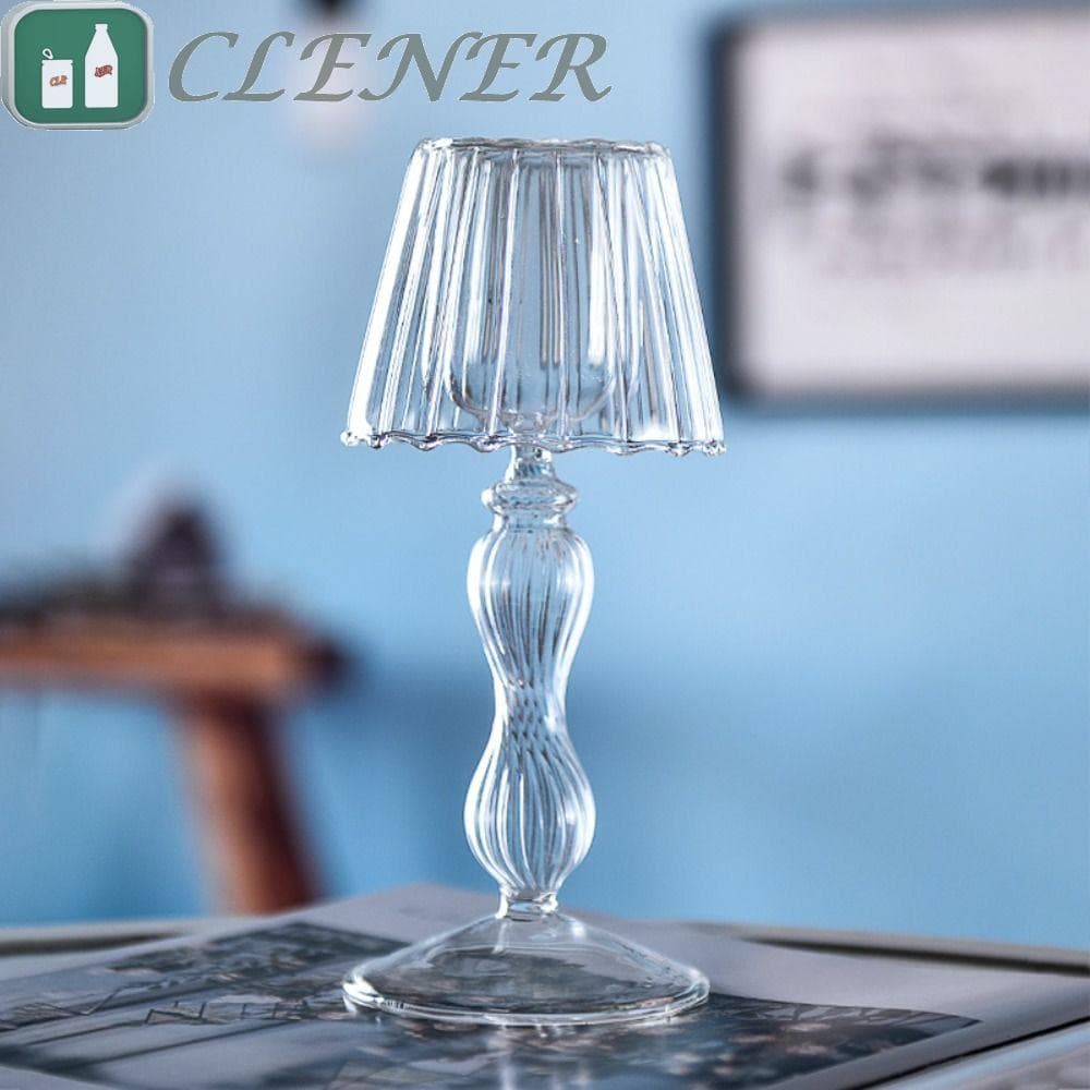 Suporte De Vela Em Forma De Lâmpada Mais Limpo , Castiçal Listrado Delicado De Vidro Com Pés Altos , Transparente