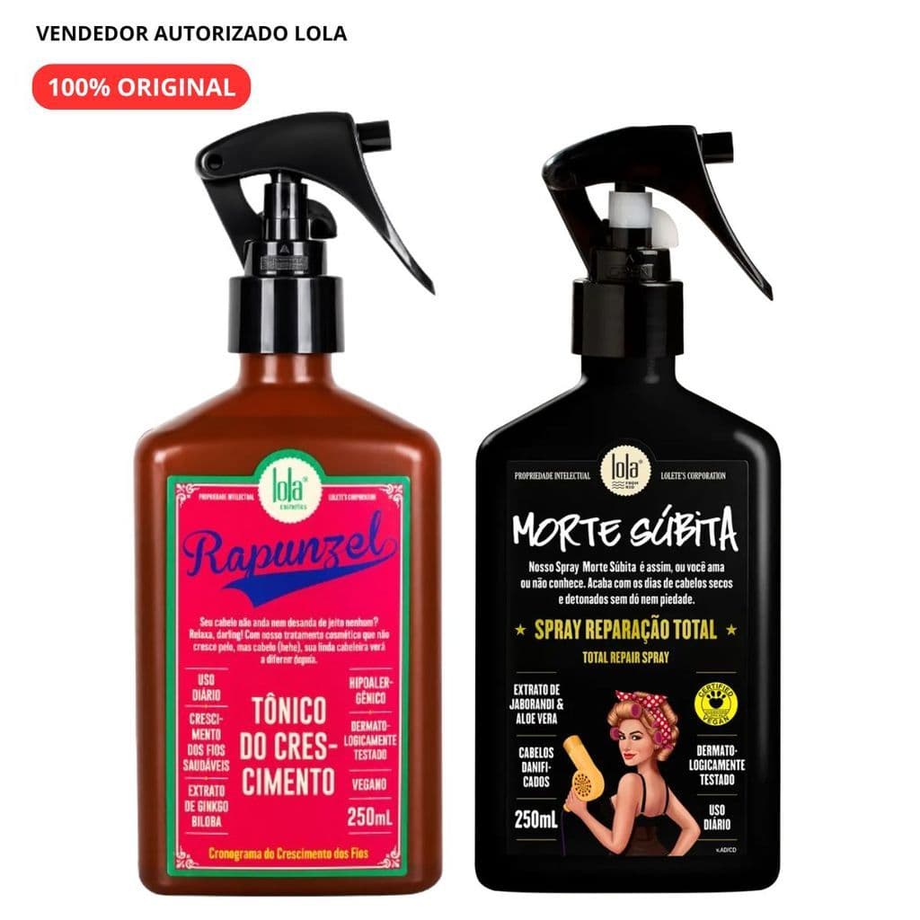 Kit Rapunzel Contém 1 Spray Reparação Total Morte Súbita 250ml e 1 Spray Tônico Do Crescimento 250ml