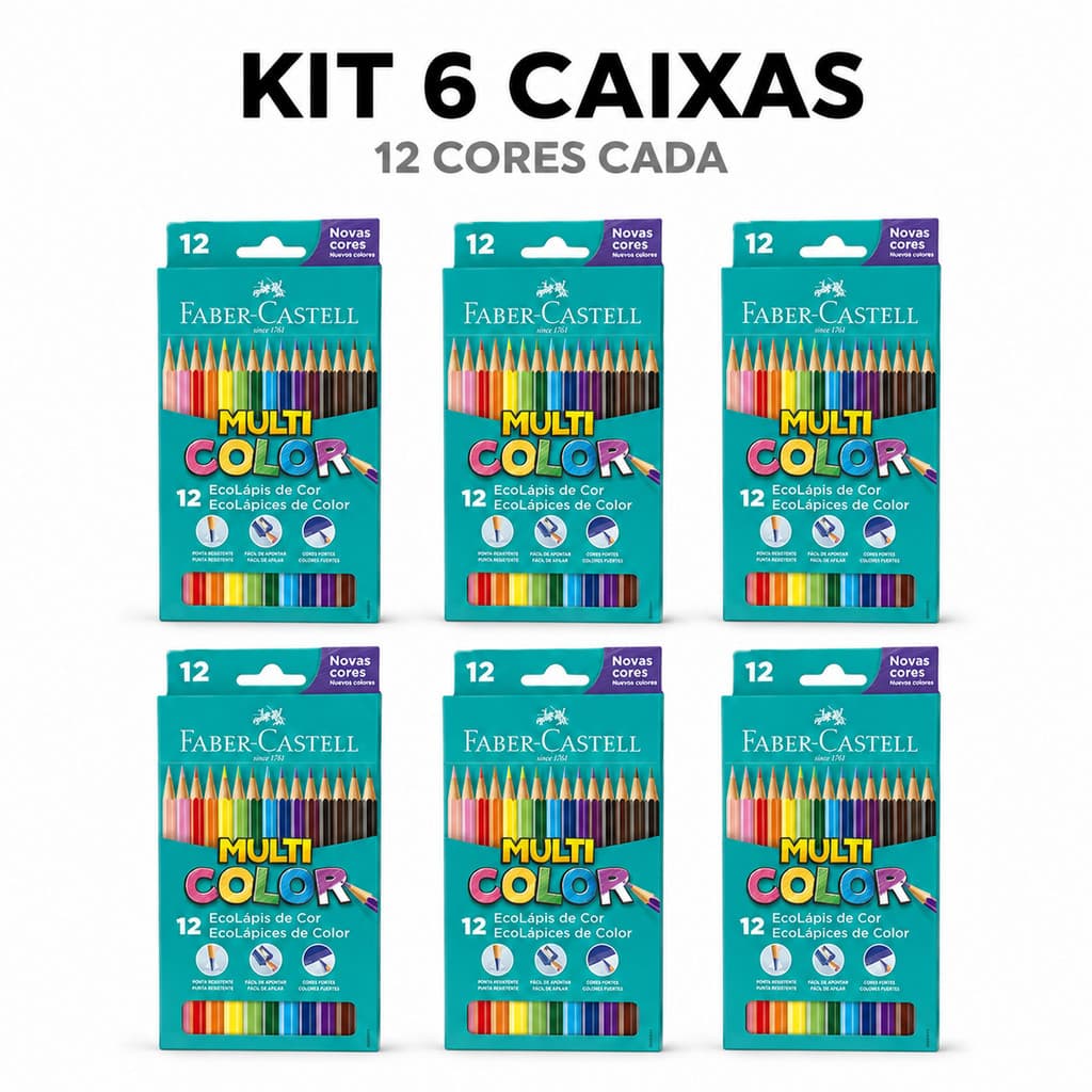 Lapis De Cor 12 Cores Multicolor da Faber Castell Kit Lápis De Cor Com 06 Caixas