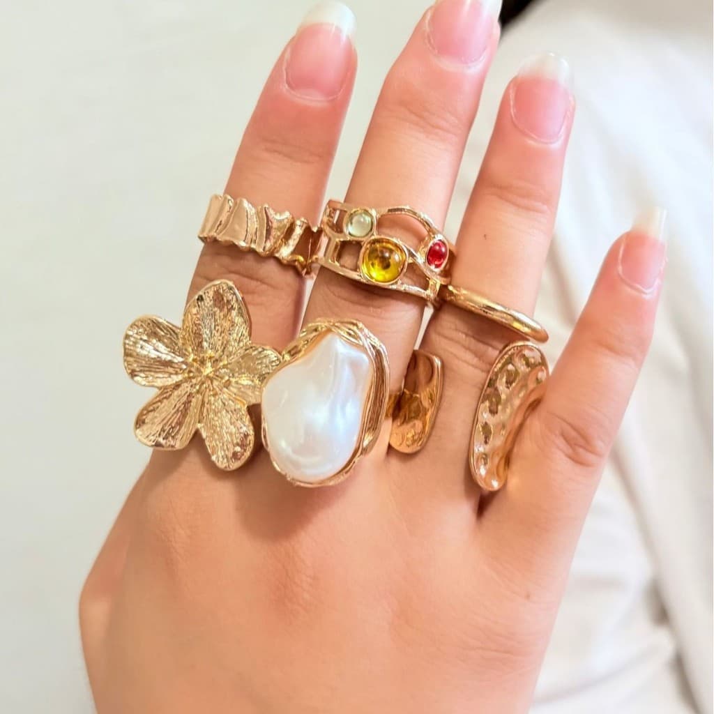 Conjunto de anéis de liga natural, joias femininas de luxo leve, exageradas e elegantes, conjunto de anéis de alta quali