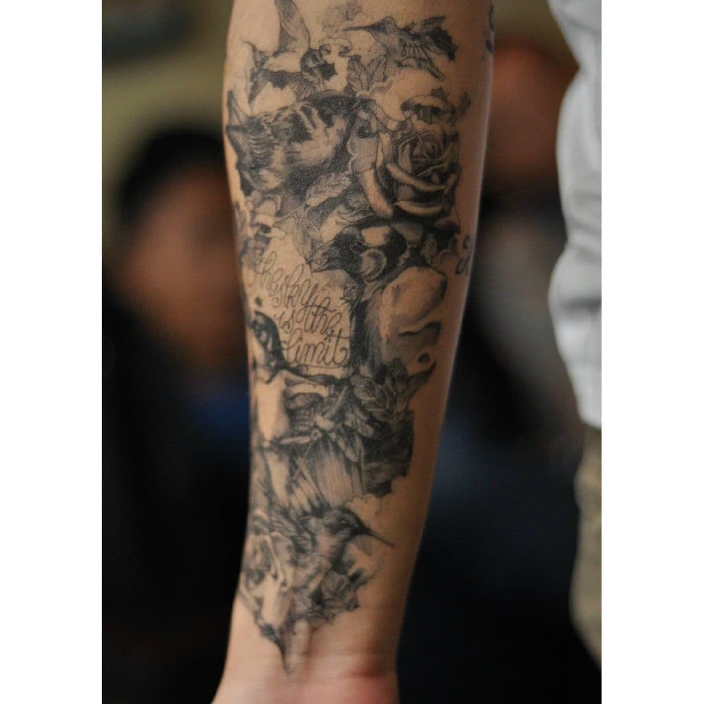 Adesivo de tatuagem de rosa com imagem grande e braço de flor Original quebrando ondas