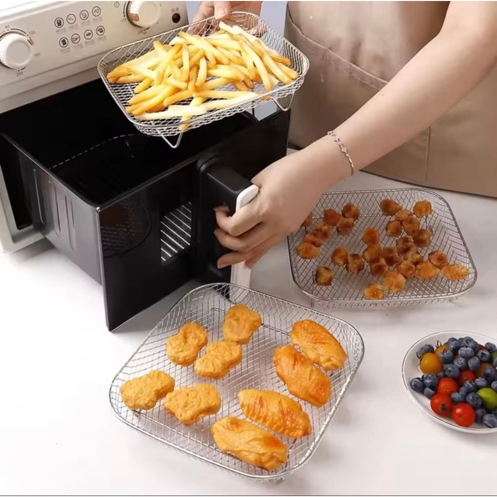 Cesta para Air Fryer Grade Metálica para Forno Assadeira 19,3x13,5cm