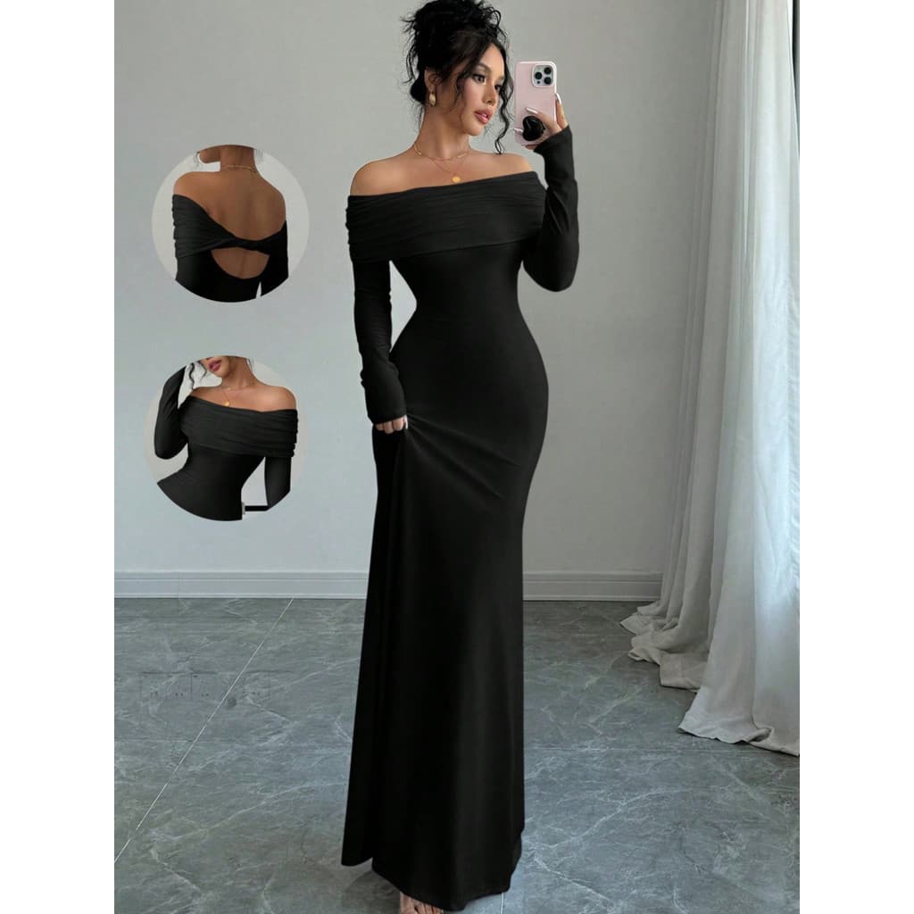 Vestido de noite de um ombro fora do ombro 2025 Slim-fit plissado 10.16 elegante longo novo estilo Hip-embalado primaver
