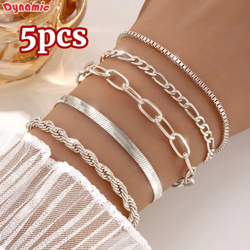 Pulseira hipoalergênica de aço inoxidável de 5 peças, sem desbotamento, à prova d'água, XLNS