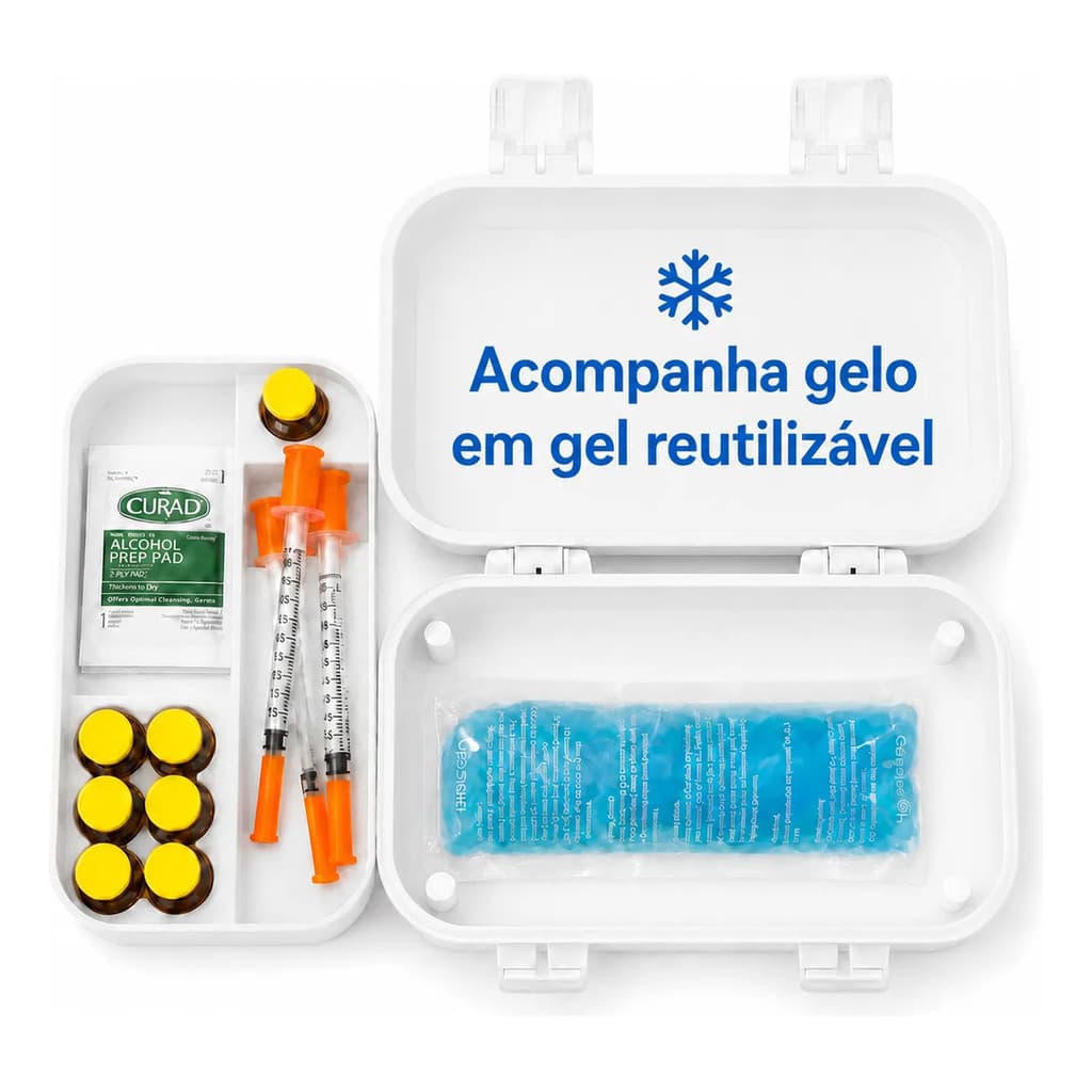 Case Caixa Estojo Porta Peptídeos TG Com Gelo Para Viagem 7 Ampolas Compartimento Para Gelo