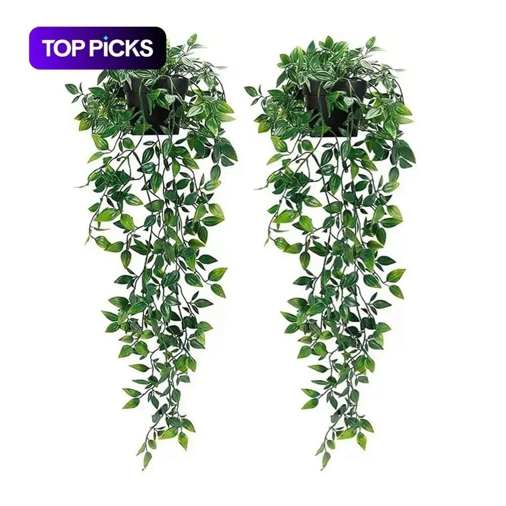 Plantas Artificiais Suspensas em Vasos com Suporte, 2 Plantas Artificiais com Vasos para Decoração de Casa e Escritório,