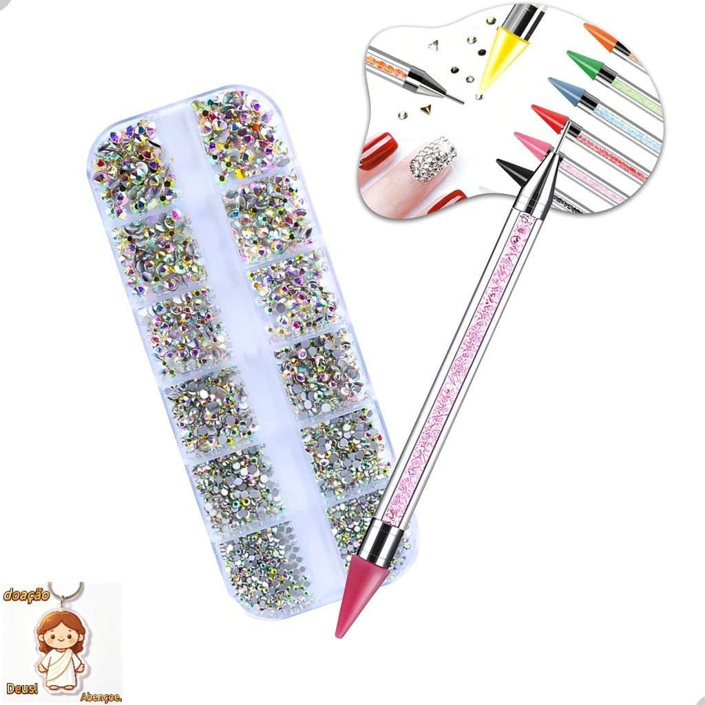 Kit com Estojo de Strass Prateado + Caneta de Strass