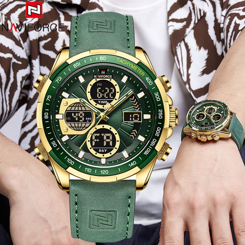 NAVIFORCE Relógios Para Homens Couro Masculino Esporte Militar Relógio À Prova D'água De Pulso De Quartzo Cronógrafo