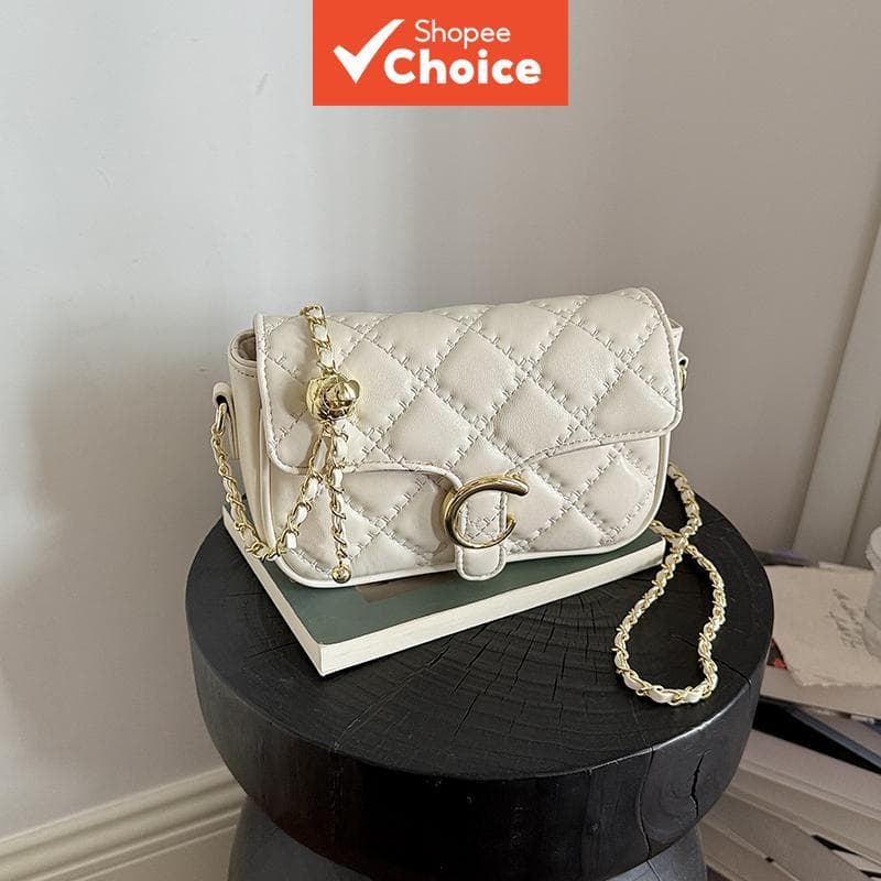 Bolsa tiracolo pequena, bolsa de mão na moda com padrão em losango, bolsa quadrada
