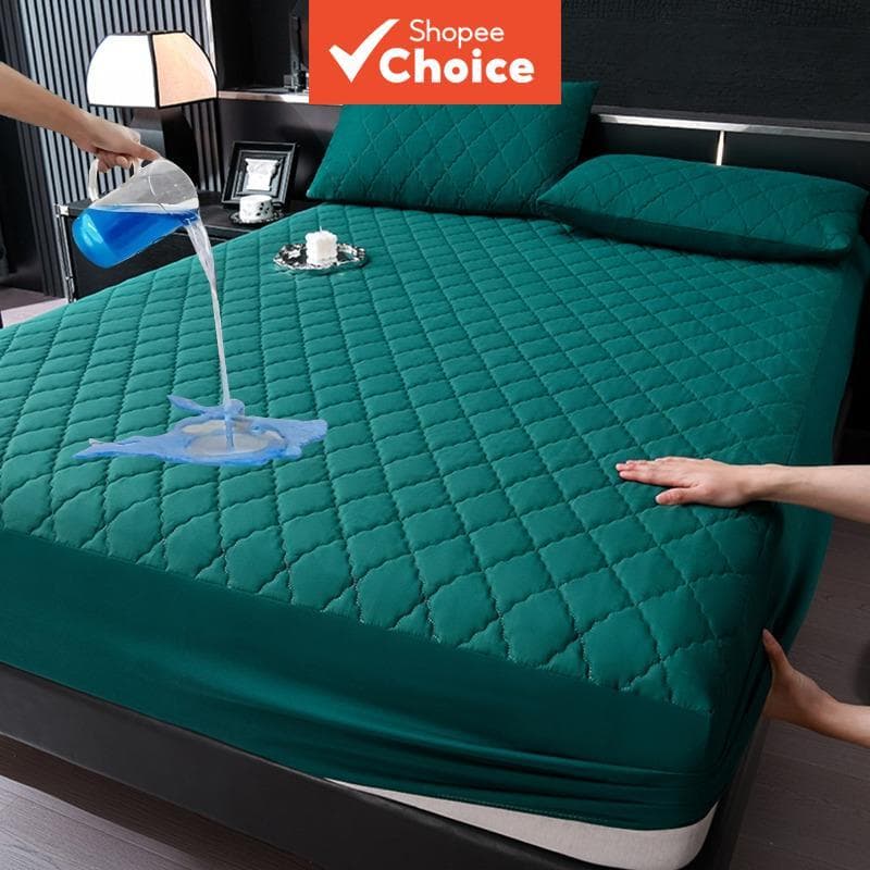 Lençol Justo , Impermeável , Respirável , Verde Escuro , Grade De Diamante , Poliéster , Adequado Para A Pele , Resisten