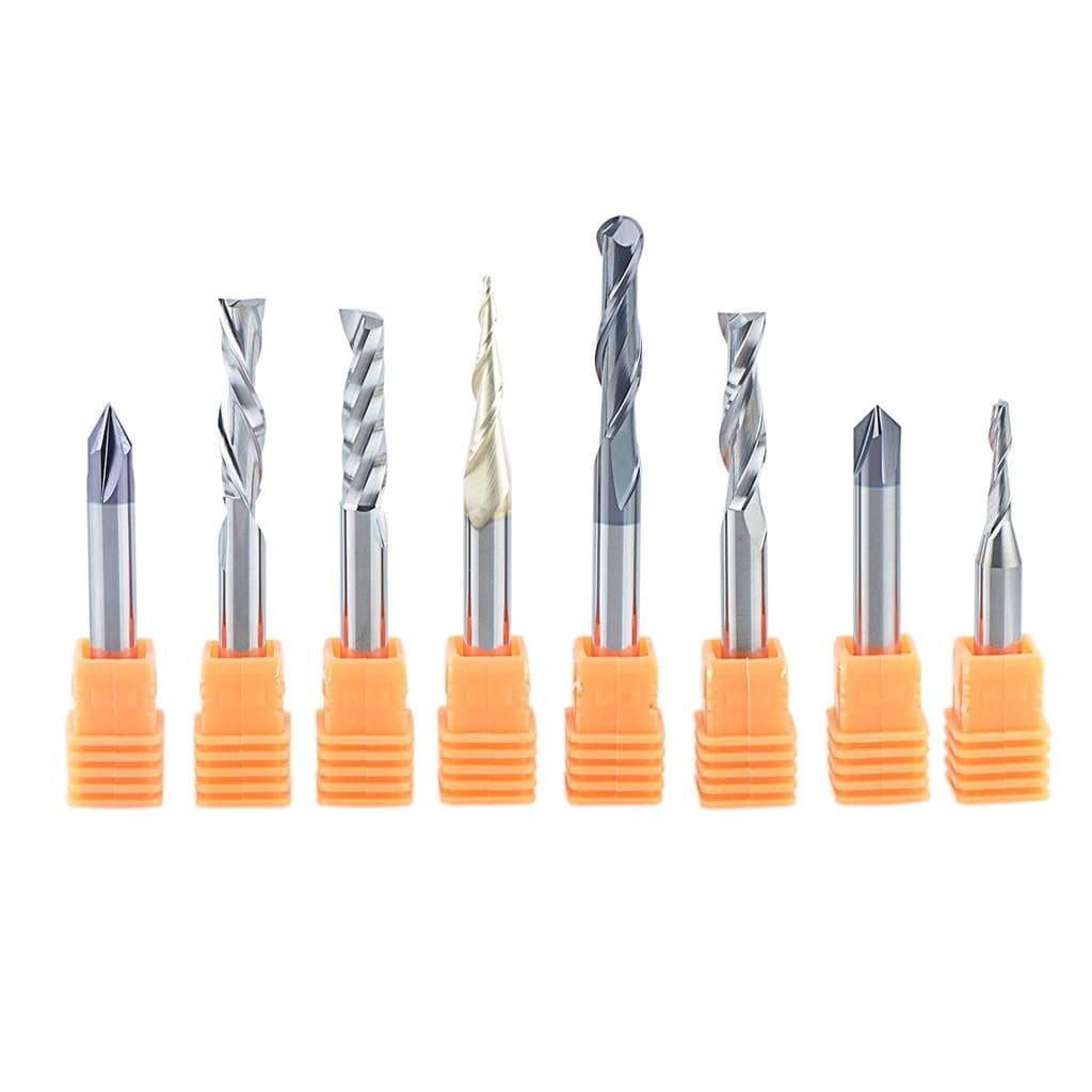 Conjunto de 8 Brocas de Carboneto para Router CNC SpeTool com Haste de 1/4 de Polegada para Trabalhos em Madeira, Escult