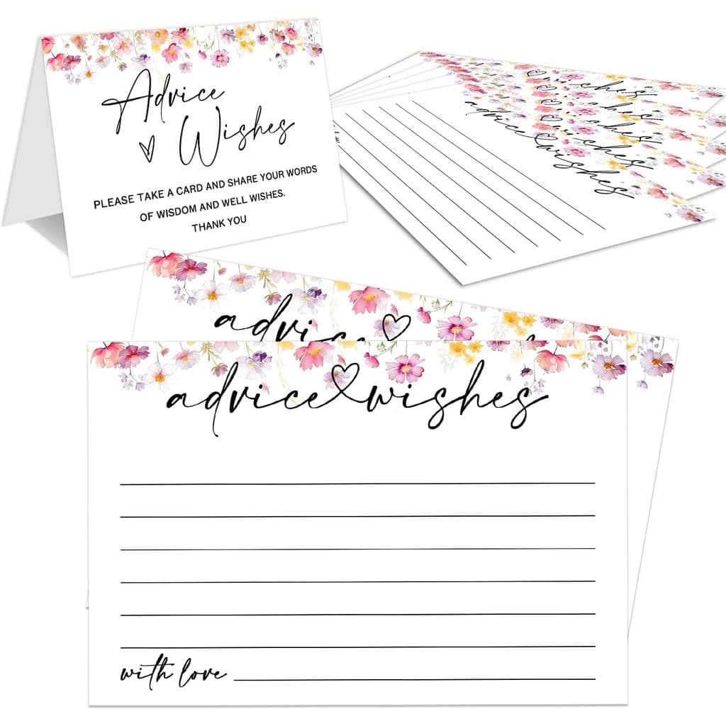 Cartões de Conselhos e Desejos - 50 Cartões de Aquarela com Flores Silvestres para Casamento, Chá de Panela, Chá de Bebê