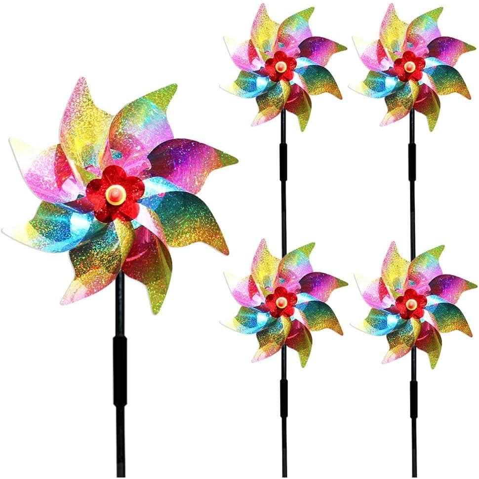 Moinhos de Vento Refletivos para Jardim, Pacote com 5, Decorações Externas para Varanda e Pátio, Moinho de Vento para Pr