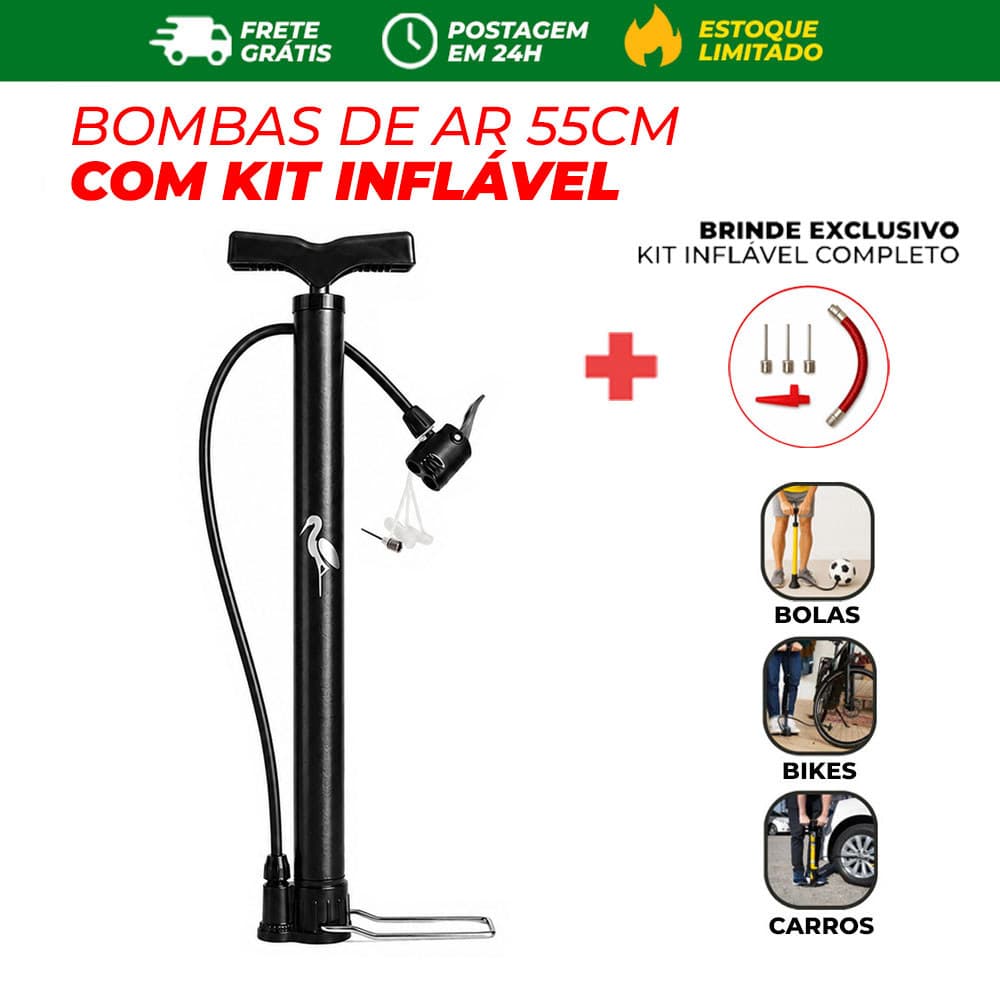 1 Bomba Manual de Ar 55cm com Bico Para Moto Bike Bola