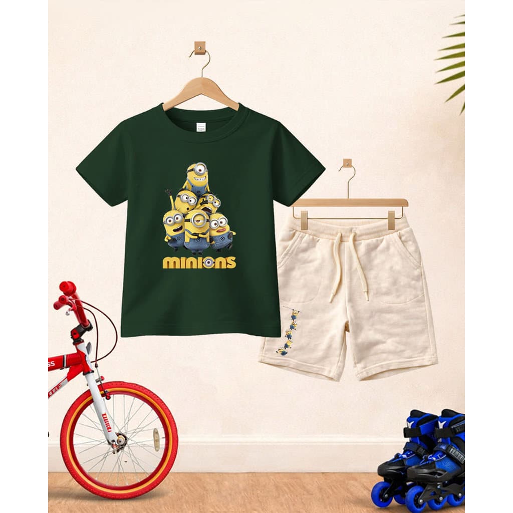 Conjunto Minions Asa Infantil Menino Verão Camiseta e Bermuda Juvenil