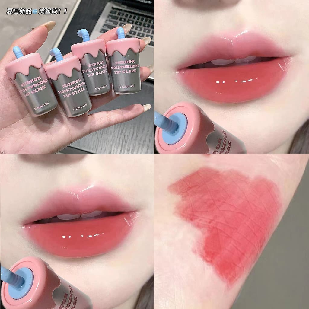 CAPPUVINI Gloss Labial em Copo de Palha - Acabamento Espelhado, Acessível para Estudantes, Esmalte Labial, Cor Labial, B