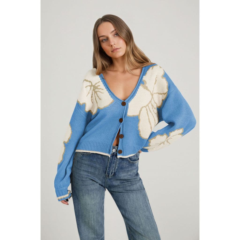 Suéter Feminino cropped Outono E Inverno Solto jacquard Cor Bloqueada Cardigã De Malha Com Decote Em V Jaqueta De Manga