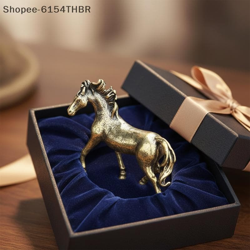 [RG] Estatueta De Cavalo Do Zodíaco De Cauda Longa Em Miniatura Ornamento De Latão Antigo Estátua De Cobre Sólido Para D