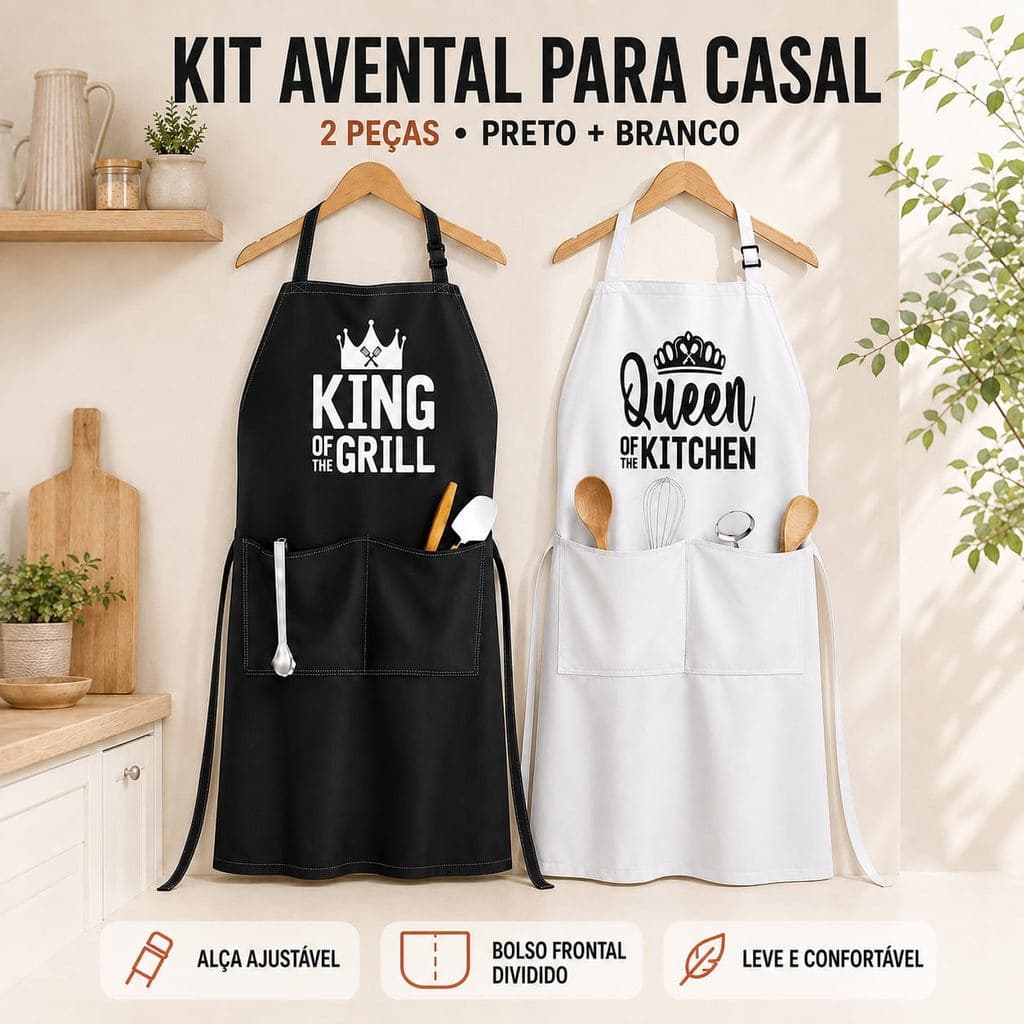 Kit 2 Aventais De Cozinha Casal Premium Impermeável Bolso Churrasco Estampas Sortidas Envio Aleatório