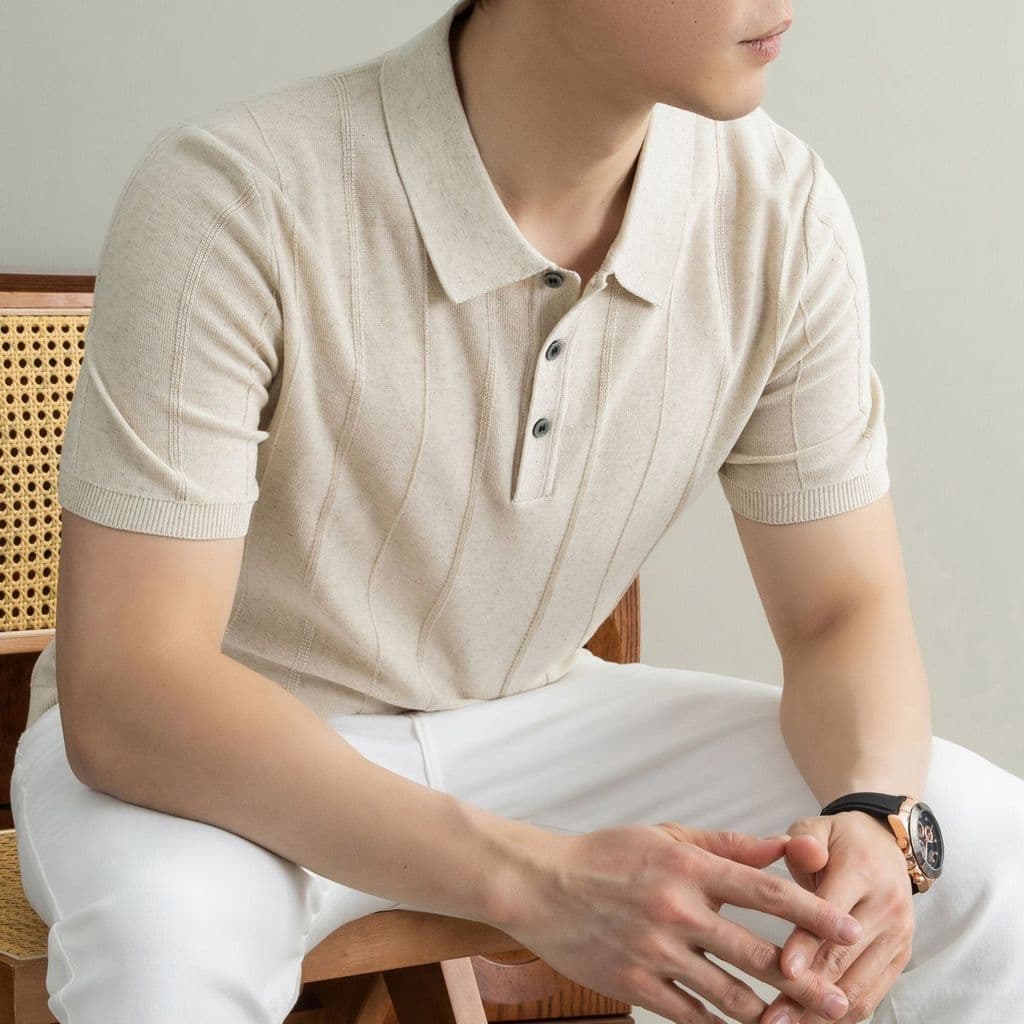 Camisa Polo masculina de manga curta estilo dinheiro antigo de malha meia manga camisa Polo respirável lapela camiseta m