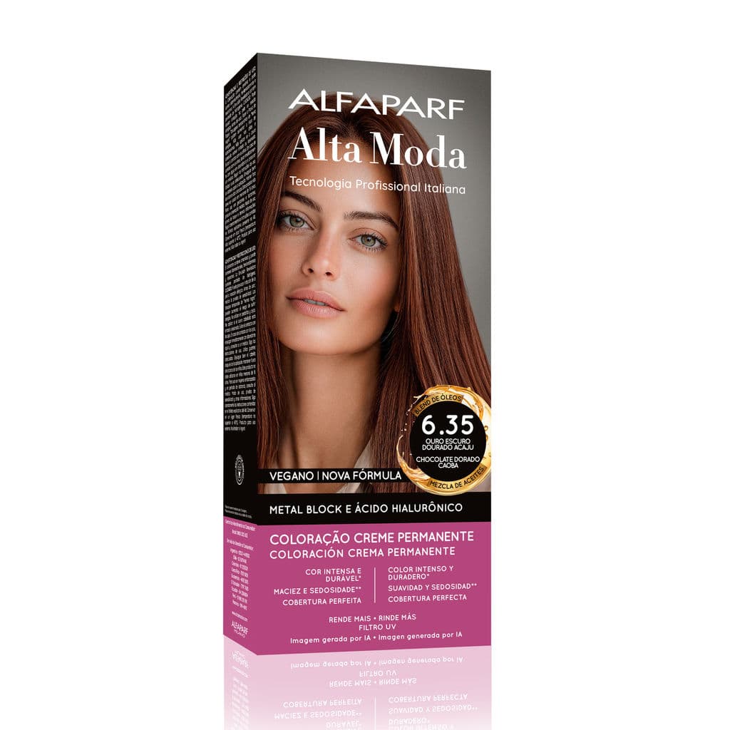 Coloração Creme Permanente Louro Escuro Dourado Acaju 6.3 Alfaparf Alta Moda 150g
