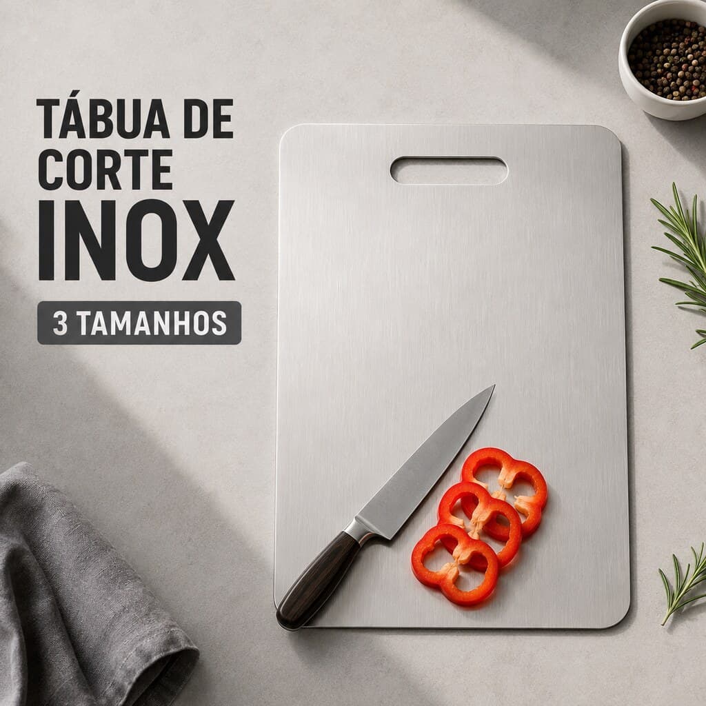Tábua Inox Dupla Face para Cozinha Churrasco Camping Piquenique e Preparo de Alimentos