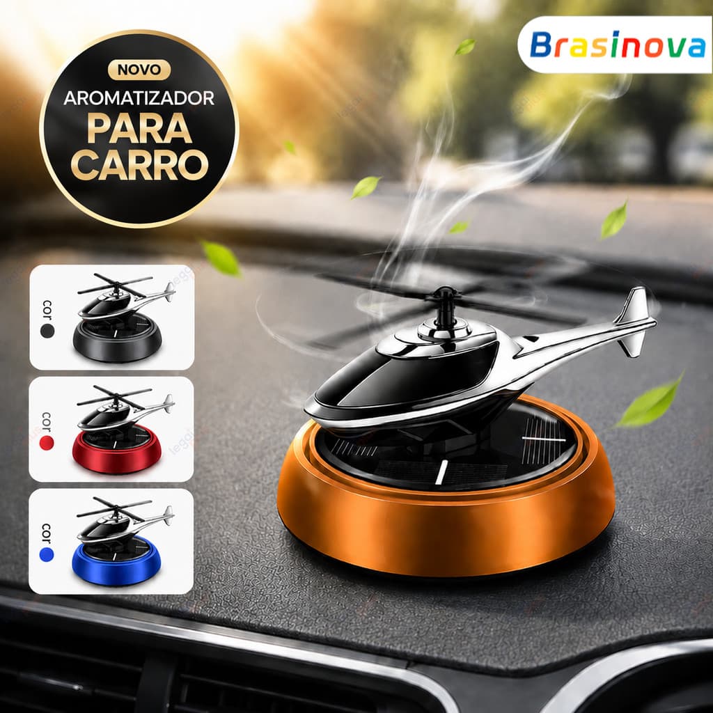 Aromatizante Automotivo Solar Helicóptero– Perfume Decorativo com Hélice Giratória para Carro e Caminhão – Energia Solar
