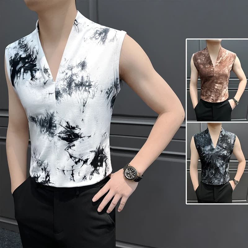 Pintura a tinta com decote em v colete masculino venda quente 2026 novo estilo verão rufião bonito High-End novo estilo