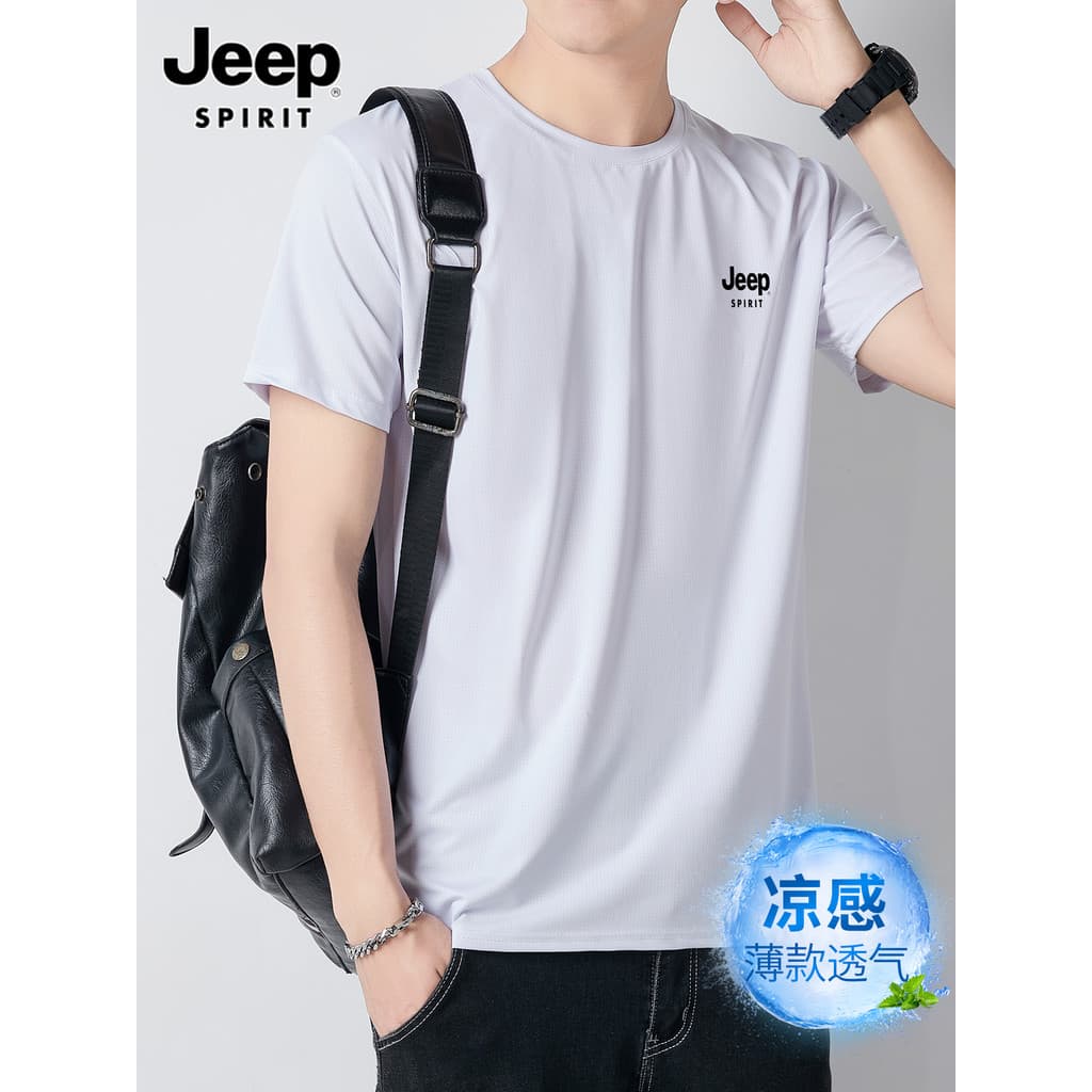 Jeep 2026 novo estilo de seda gelo manga curta camiseta masculina verão em torno do pescoço estilo fino esportes de seca