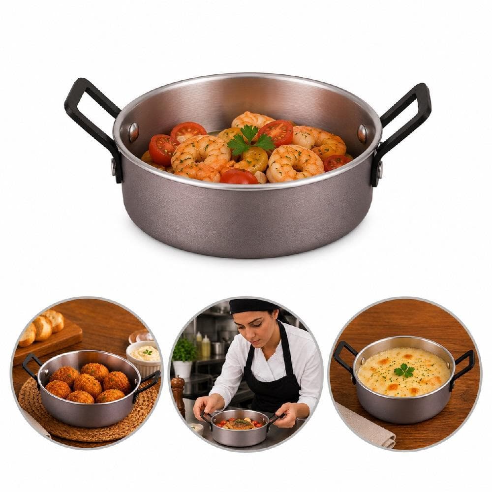 MINI PANELA CACAROLA SERVIR EM INOX COUVERT ENTRADA PETISCO PANELINHA CHEF COM ALCA DECORATIVA SOBREMESA MULTIUSO