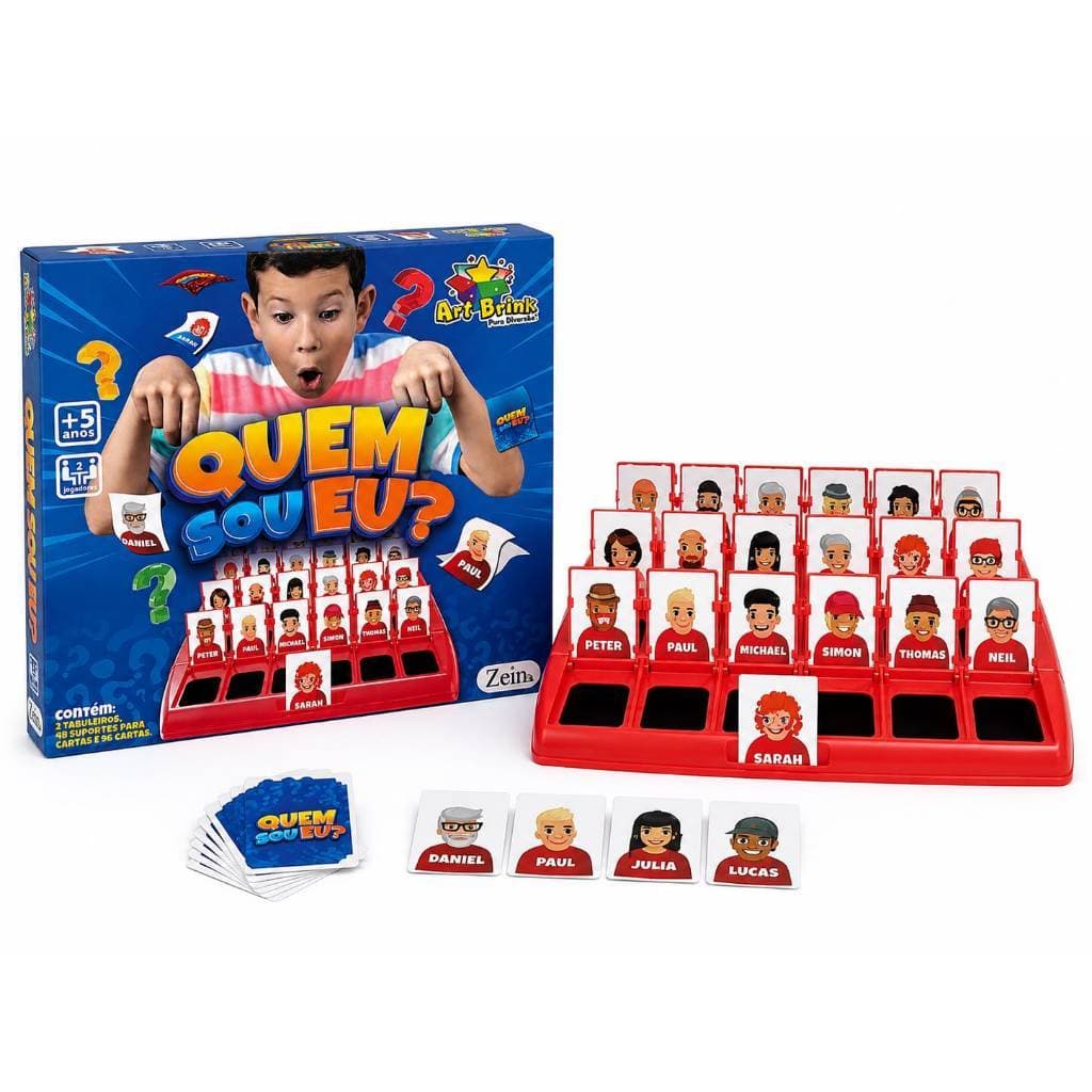 Jogo Quem Sou Eu portátil com 2 tabuleiros e 40 cartas ideal para 2 jogadores família amigos casal
