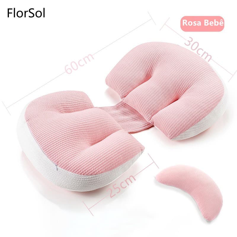 Almofada Gestante Ajustável 60x30cm para Grávida Dormir Apoio Barriga Lombar Pernas