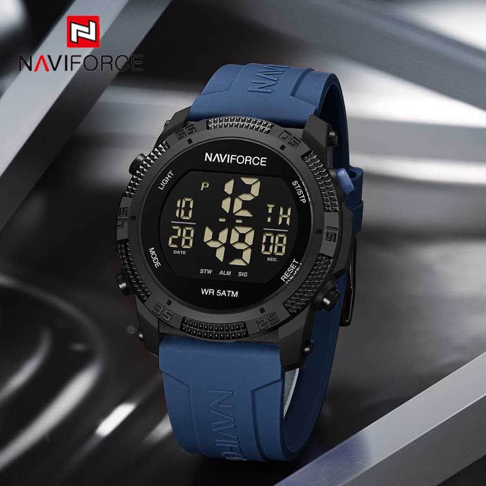 Naviforce 7104 Relógio De Moda Masculina De Luxo , Resistente À Água , Pulseira De Silicone , Eletrônico LCD