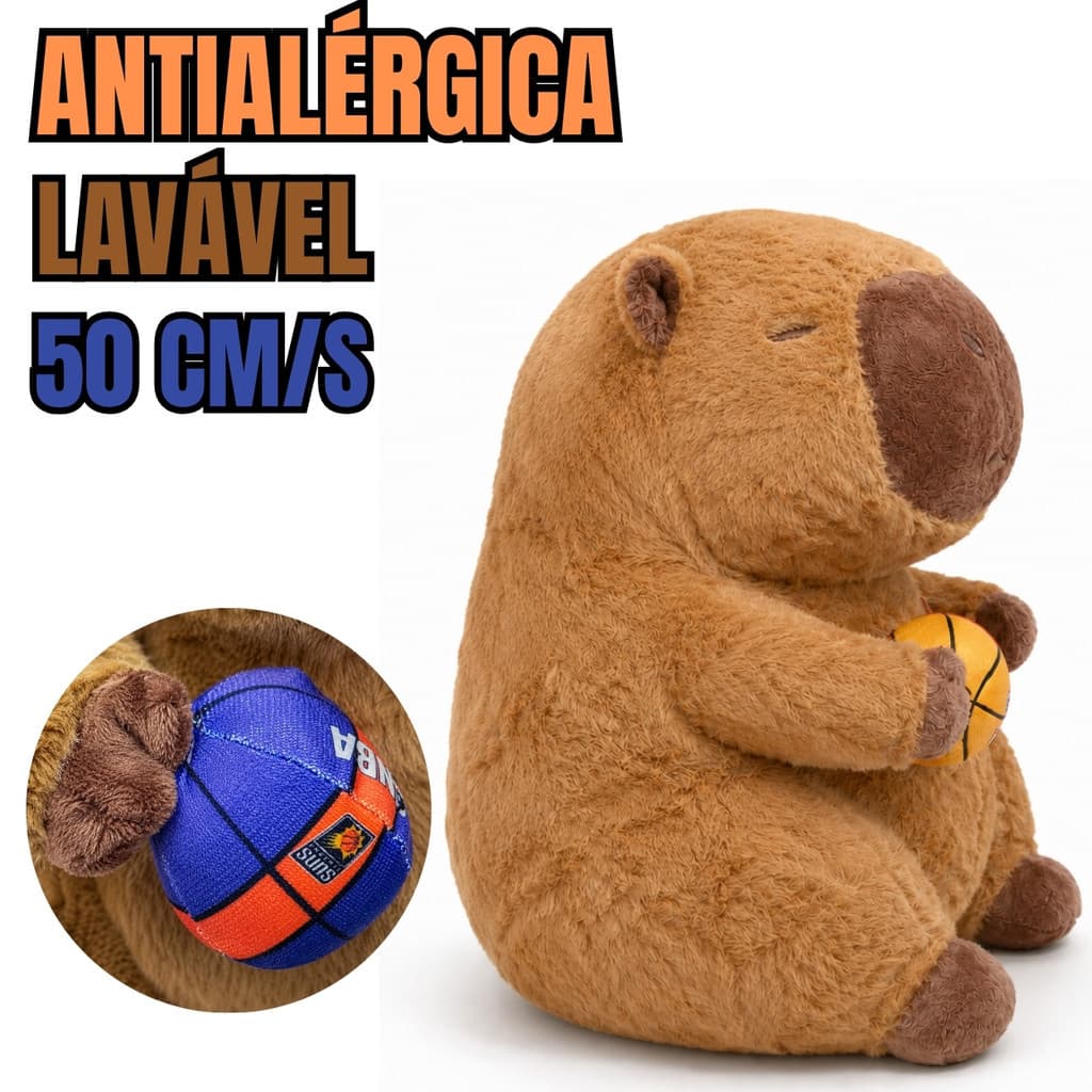 Capivara de Pelúcia 50cm com Bola de Basquete