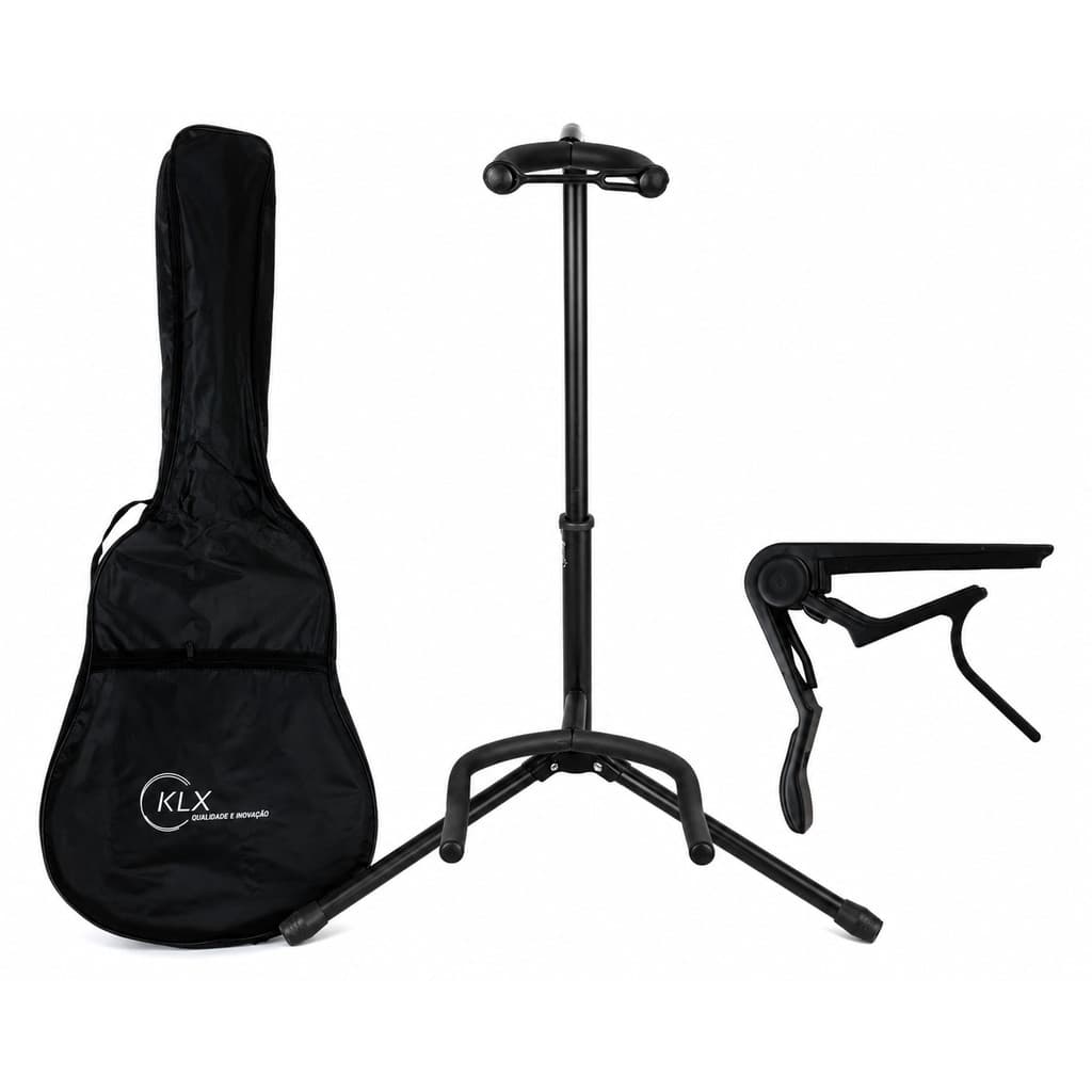 Kit Acessórios para Violão: Capa + Suporte de Chão Emborrachado + Capotraste