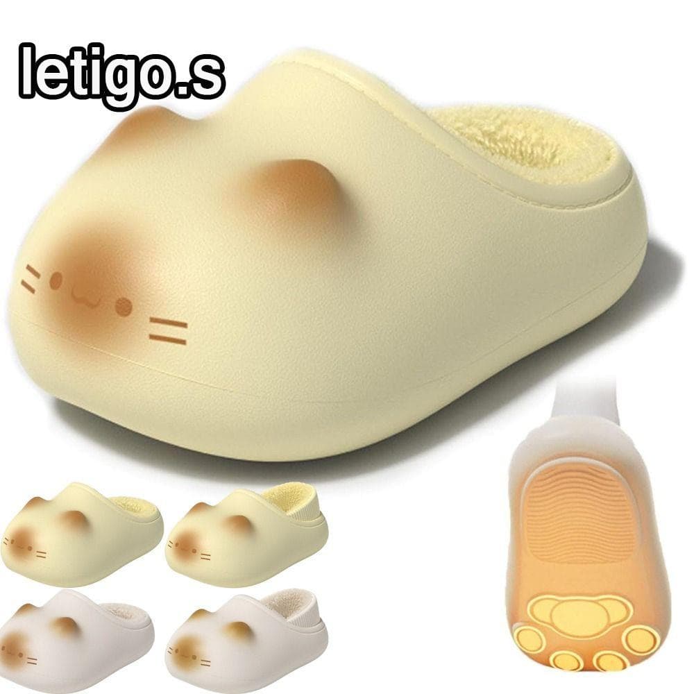 [LETIGO] Chinelos Para Gatos , Mules Quentes À Prova D'água Gatinhos , Pelúcia Fofa , Bico Fechado , Com Aumento De Lã